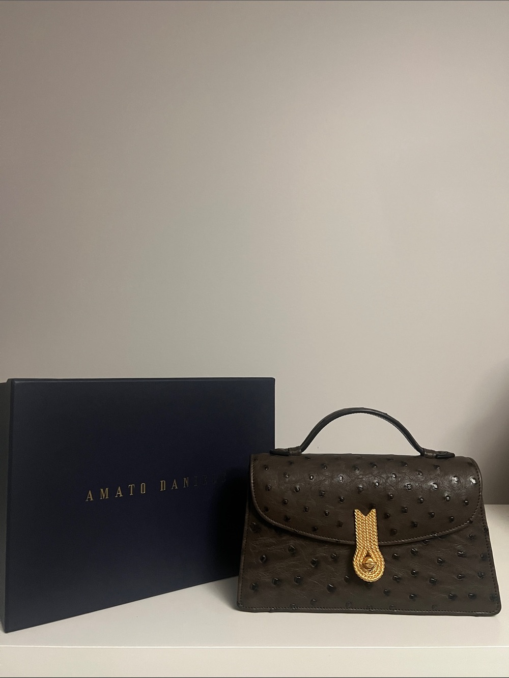 Amato Daniele Ostrich Queen Altrove Top-Handle Bag with Gold Hardware